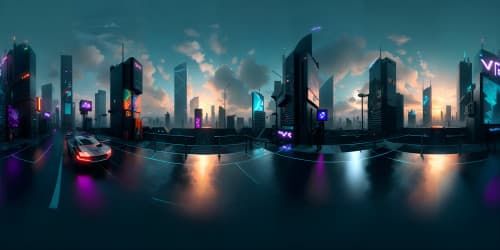 cyberpunk city with sunset