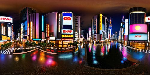 A vibrant and bustling cityscape of Tokyo at night gleaming with neon lights, reflecting off rain-soaked streets and towering skyscrapers, with intricate details of shimmering glass surfaces and glowing signs, capturing the essence of a modern metropolis in flawless ultra-high resolution.
