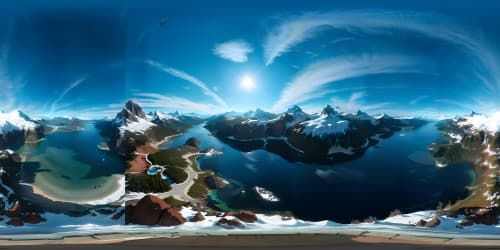 earth is flat, surrounded by giant ice wall, viewed from above at the edge of space, from hot air balloon. photo realisric, hd, 4k. fish eye lens