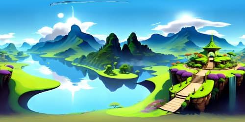 Masterpiece VR360, ultra-high resolution, classical Chinese ink style. Tranquil river, solitary boat enveloped in cloud mist. Optimum VR360 immersion, pinnacle quality.