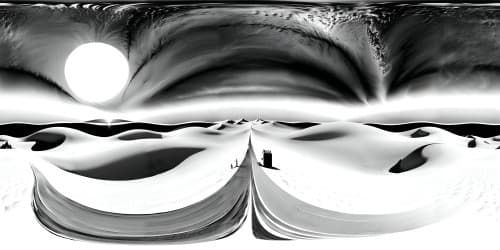 Ultra-high resolution, top-notch craftsmanship, majestic angel, desert backdrop, grasping two volumes, expansive sand dunes, VR360 panoramic view. Minimalist pixar-style detailing, focus on expansive sky, vibrant sunset hues, sand swirling in wind, distant sandstorm, VR360 sweep of endless desert. Grand, all-encompassing vista, soft pastel cloud trails, fiery sun sinking into desert.