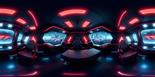 A futuristic room in a spaceship with floor to ceiling windows overlooking a new star exploding, red and blue ambient lighting, dark theme, space, ultra detailed, award winning design, high contrast, wrap around couch, fancy glowing pool table