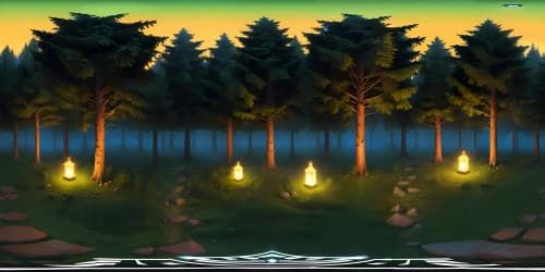 dark spooky overgrown pine forest on a foggy night