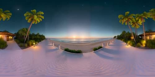 SUMMER NIGHT BEACH STARS MOON FIREWORKS WAVES PALM TREES