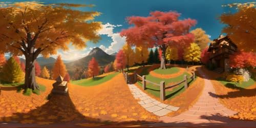 autumn color leaves falling from trees on mountain top