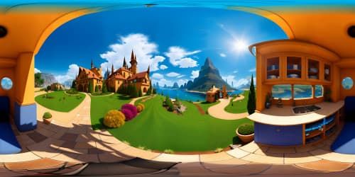 ultra-high resolution, fine-detail textures, masterpiece quality, VR360 view, sharp edges, intricate patterns, intense colors, pixar-style rendering, crisp lighting effects, expansive VR360 panorama