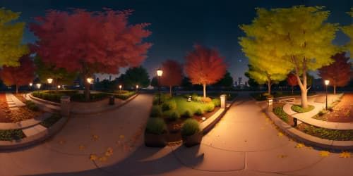 city skyline at night autumn leaves