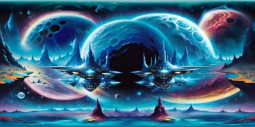 Masterpiece VR360, ultra high-resolution, Star Trek universe backdrop. Nebula clusters, swirling galaxies, vibrant planets. Advanced starships, celestial bases. Surreal art style representation, Star Trek aesthetics. Expansive VR360 view, ethereal cosmic beauty.