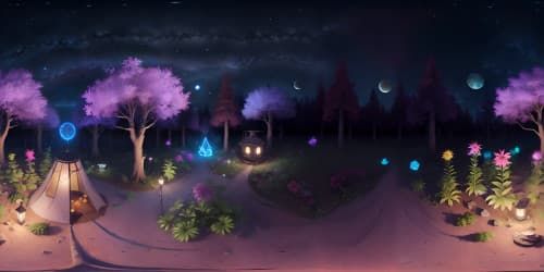 very dark night sky in the forest with light bugs