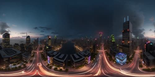 futuristic city across river