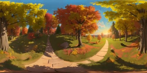 endless grass field autumn trees sunset on the horizon skyview