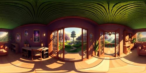 3d open space inside of house with a huge window that has a view of a forest