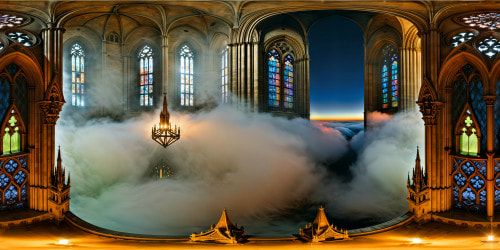 A meticulously crafted and hauntingly mesmerizing gothic cathedral, bathed in shadows and mist, its intricate stone carvings and statues brought to life by the flickering dim candlelight, while the elaborate stained glass windows glisten with an ethereal glow, all captured in flawless 8K resolution.
