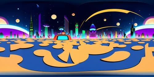 Ultra high res VR360 vision, Gotham City reimagined in future aesthetics, neon skyscrapers piercing the night sky, flying cars tracing light trails, VR360 depth of field, stylized as masterpiece, finest quality, breathtaking panorama.