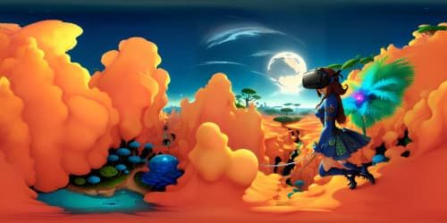 VR360 Pandora's jungle in Avatar, bioluminescent flora, intriguing creatures, majestic, towering trees. Ultra-high-resolution, exquisite masterpiece quality, vivid colors, refined detailing. Pixar-like style, seamless blend of fantasy and realism.