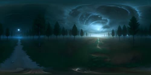 Ultra high-resolution VR360, masterpiece of Silent Hill inspired ambiance, misty landscapes, thick fog, decaying structures, dark night sky, nightmare landscape. Style: photo-realistic with a touch of horror, eerie glow from the moon. 