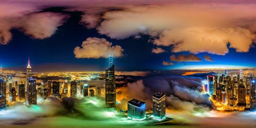 A mesmerizing cityscape at night, illuminated skyscrapers with cascading lights and mesmerizing neon reflections, a stunning ultra-high-resolution metropolitan panorama, a flawless masterpiece of urban elegance.