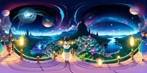 Masterpiece quality, ultra-HD Rimuru Tempest, sublime photorealism, fantasy art, emphasis on Rimuru, stunning digital painting effects, intricate glowing effects, vibrant hues, iconic slime form, fantastical cityscape scenery, expansive VR360 sky, ethereal celestial views, mesmerizing allure of VR360 magic circles, sparkling celestial patterns, vibrant, transcendent vista, spellbinding dusk palette, VR360 fantasy world panorama