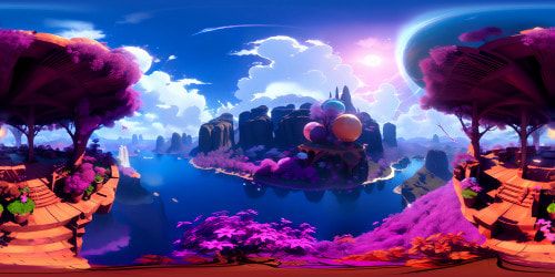A purple waterfall world