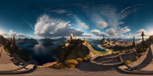Ultra-high res masterpiece, atop Olympus in God of Wars style, VR360 grandeur, divine architecture enveloping sky, celestial illumination, VR360 panorama, ethereal glow.