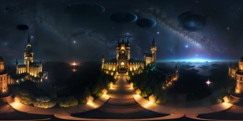hogwarts castle grounds realistic with a starry sky