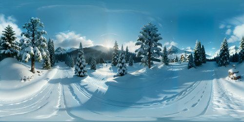 Masterpiece quality, ultra high-res VR360 scene, unadorned Christmas tree, noble fir- strong branches, needled majesty. Packed snow, twinkling under soft, diffused light, serene ambiance. Pixar-style, depth-filled environment, captivating attention, mesmerizing in VR360 view.