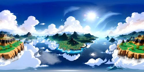 Dragon Ball-inspired, VR360 masterpiece. Kaito Planet, anime-styled, ultra high-res, semi-rustic landscapes. Billowing cumulus clouds, towering alien trees, crystalline lakes reflecting azure sky. High-energy aura, vibrant hues, hyperrealistic textures. Seamless blend of fantasy art, Dragon Ball aesthetic, VR360 grandeur.