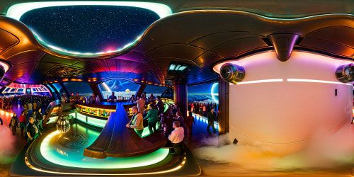 Iconic Star Wars cantina scene, bustling alien patrons, neon lights reflecting off metallic surfaces, futuristic bar with intricate details in ultra-high resolution, a galactic masterpiece.