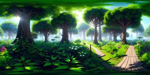 Lush forest with redwood trees minimal undergrowth looking up from the floor towards the canopy