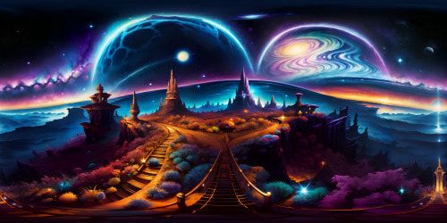 VR360 celestial panorama, grand Milky Way stretches, cosmic dust, nebula clusters, twinkling starry kaleidoscope. Ultra high-resolution VR360 experience, masterpiece-like precision. Grandeur style, digital painting hints, starlight reflections, vivid cosmic hues.
