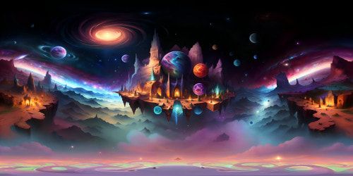 Masterpiece galaxy, VR360 ultra-high resolution, vast cosmic landscape. Star-studded panorama, celestial bodies in multitudes, nebulae swirls. Pixaresque style intertwined with photorealism, immersive VR360 star-filled expanse.