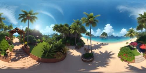 tropical beach with mountains