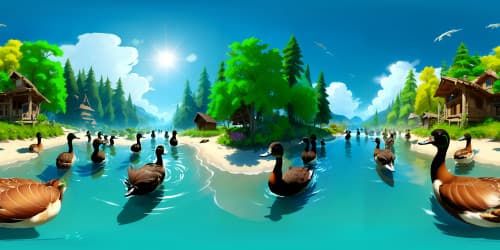 group of ducks in green head and brown body are flying in the sky