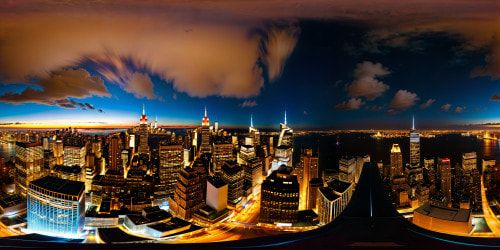 A flawless, ultrahigh-resolution masterpiece capturing the stunning skyline of New York City at night, between towering skyscrapers, neon lights adding a vibrant glow to the bustling metropolis, all from a bird's eye view in the sky.