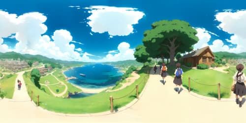 large kingdom market place smiling beautiful people anime