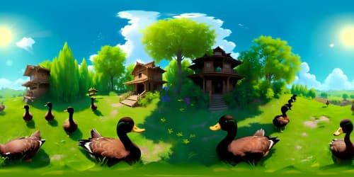 group of ducks in green and brown are flying in the sky