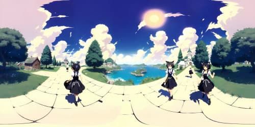 five girls wih cat ear are dancing and singing 