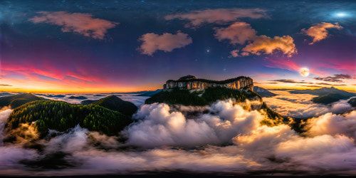 Glistening lake under a giant full moon reflecting fairies' ethereal glow, dark forest silhouette against vibrant evening hues, creating a high-resolution, mesmerizing masterpiece of the mystical night scene.