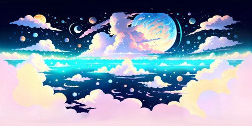 VR360 view of celestial bodies, shimmering nebulae in pastel hues, dense star fields, swirling galaxies, Masterpiece, ultra high-res. Splashes of cosmic dust, vibrant comet tails, floating asteroids. In the style of high-definition digital painting for VR360 immersion.