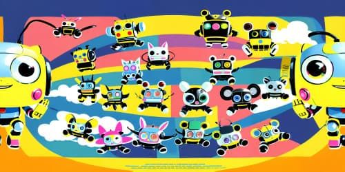 Exquisite quality, cute bobots, VR360 masterpiece in ultra-high resolution. Pixar-style, vibrant color palette, smooth edges, endearing robotic features.