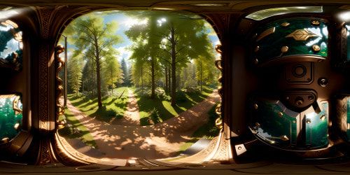 Ultra high-res elf armor, exquisite masterpiece quality, intricately detailed patterns, metallic glow, high-realism skin texture, forest-reflected light. VR360 scene, reflecting beauty in armor detail, wood, and leaves for immersive VR360 experience. Style: hyper-realistic, sharp detail.