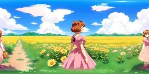 Princess Daisy(in brown hair) and Princess Peach (in pink dress) 