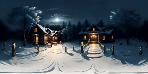 a dark scary old house deep in the woods_there are large spider webs inthe trees_the old house is dark except for one light on upstairs_witches live here_the witches are wearing black leotards_