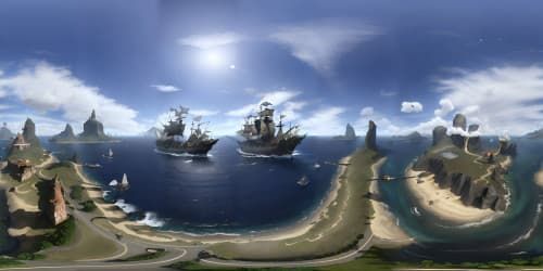 crow's nest view pirate ship sea serpent and dragon and giant squid open ocean
