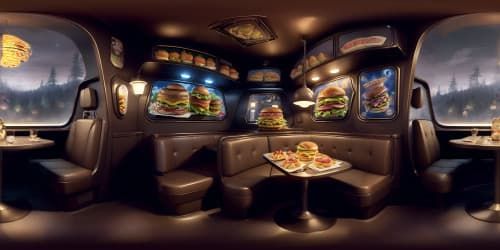 game five night at freddy's restaurant, with u.s. 90s fast food style creepy dark light. with a scary mechanical dark brown teddy bear