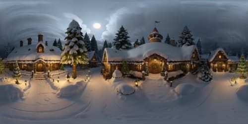 christmas town snow pinetrees colored lights