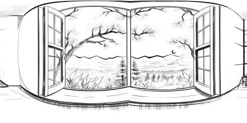 In the bright classroom students are painting about the view outside thebig window   a colorful bird is singing on the branch of a old huge tree
