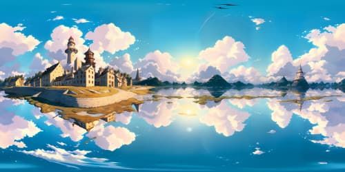 VR360 panorama: blazing sun, fiery horizon. Ice cream cones, drips, puddles, stark contrast against hot, cobblestone streets. Swirls of white ice cream, lush texture, tantalizing chill versus simmering heat. Picasso-style rendering, abstract, intriguing, high-resolution detailing. VR360 view: a melting masterpiece, surreal, vivid.