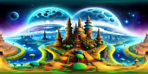 Cosmic temple, opulent galactical details, nebulous clouds, pulsating constellations, ethereal lighting, celestial architecture, spectral hues. Ultra high resolution, surreal art, VR360 masterpiece, intricate strokes, dreamlike ambience, VR360 spatial immensity.