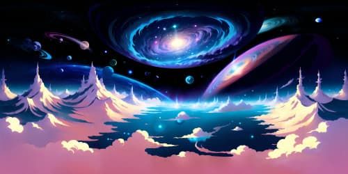 Limul Tempest universe, VR360, masterclass artistry. Ultra high-resolution, other-worldliness, fantasy style. Astounding cosmic palette, nebula patterns. VR360 dazzling celestial bodies, floating islands.